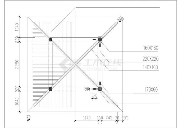 公寓四角草亭全套建筑cad图纸（ 长5米 宽5米 ）-图二