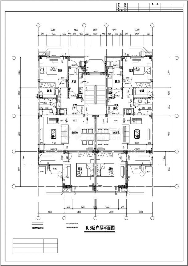 成都市福春花园小区住宅楼的标准层平面设计cad图纸6张1梯2户型