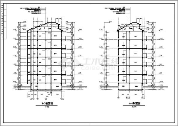 黄山市北方花园小区6层砖混结构住宅楼建筑设计CAD图纸（含阁楼和半地下室）-图二