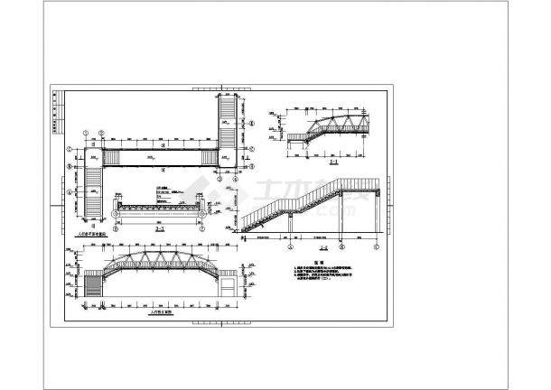 整套钢结构过街天桥cad施工方案CAD建筑设计施工图-图一