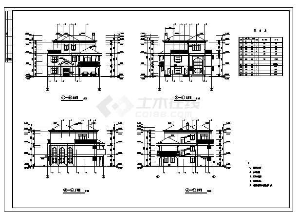 三层框架结构现代简约风格别墅建筑设计cad图，共七张-图二