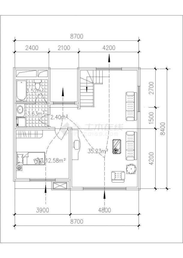 杭州市贵馨家园小区经典热门的平面户型设计CAD图纸（5张）-图二