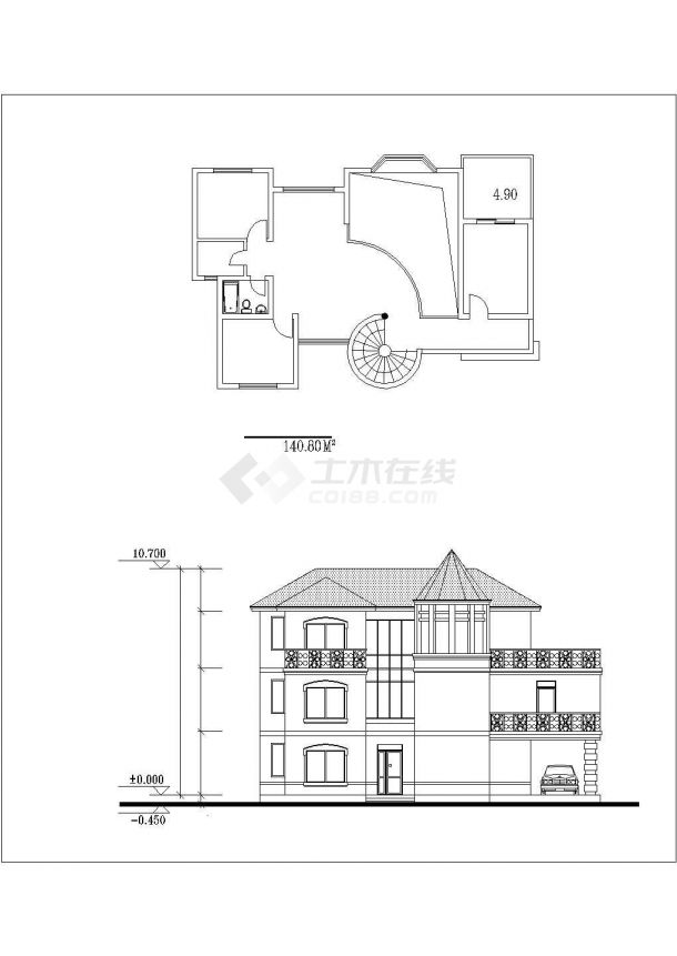 某现代小区商用特色别墅建筑详细方案设计施工CAD图纸-图一