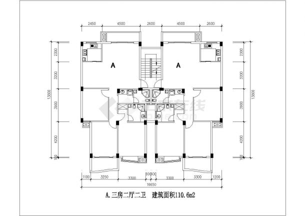 杭州多层住宅户型设计建施cad图纸-图二