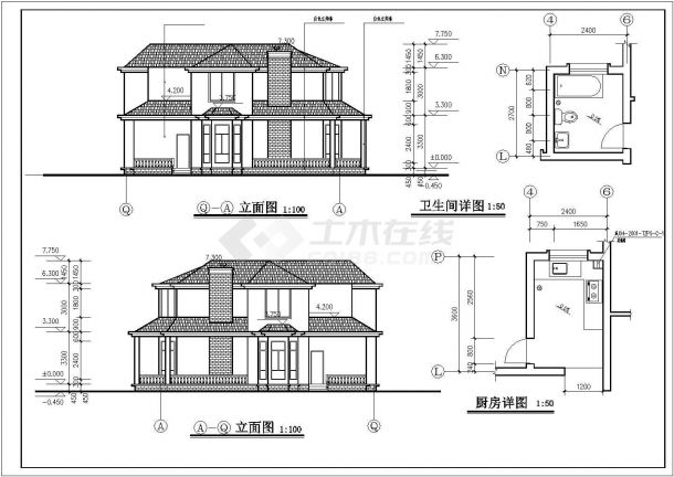 某度假别墅区商用多层出租别墅建筑设计方案施工CAD图纸-图一
