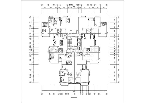 银川市启元小区2张高层住宅楼标准层平面设计CAD图纸（1梯6户）-图二