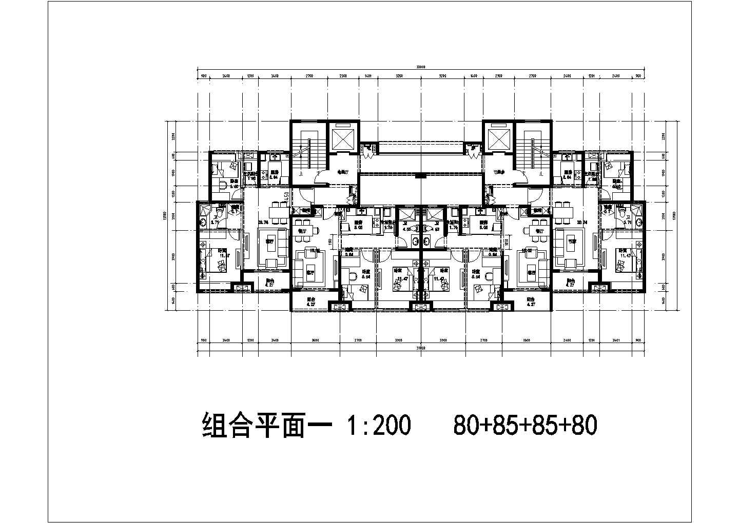 某城市高层独栋公寓建筑户型设计施工CAD图纸