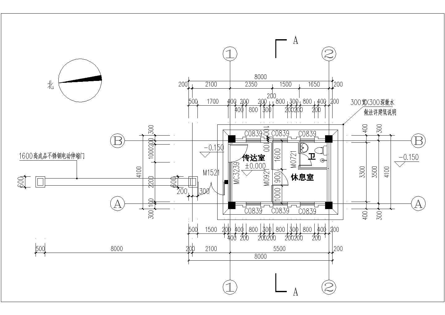 珠海市大型工厂30平米单层框架结构门卫室建筑结构设计CAD图纸