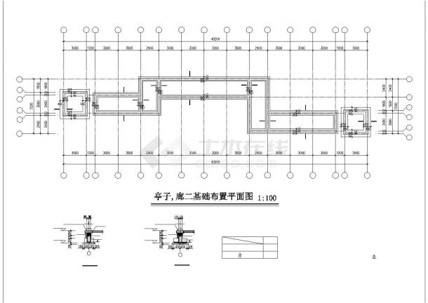 亭宽均为5.2米 亭廊长40.2米宽7.2米 平立剖面 基础布置 栏杆立面-图一