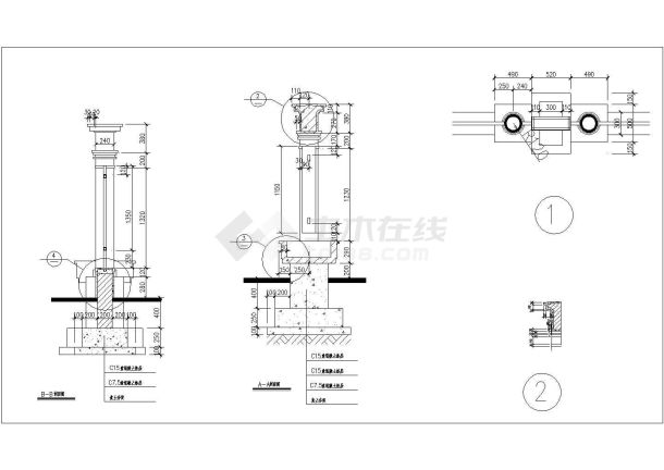 某广场围墙设计cad详细建筑施工图-图二