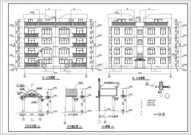 舟山市泉阳花园小区930平米4层砖混结构住宅楼建筑设计CAD图纸-图二