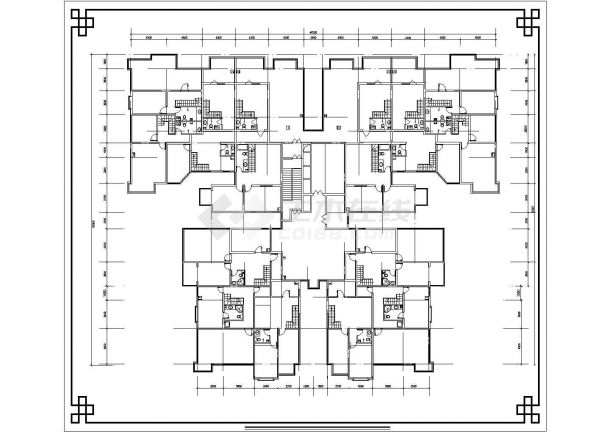 济南市长山花园小区高层住宅楼局部平面设计CAD图纸（1梯4户）-图二
