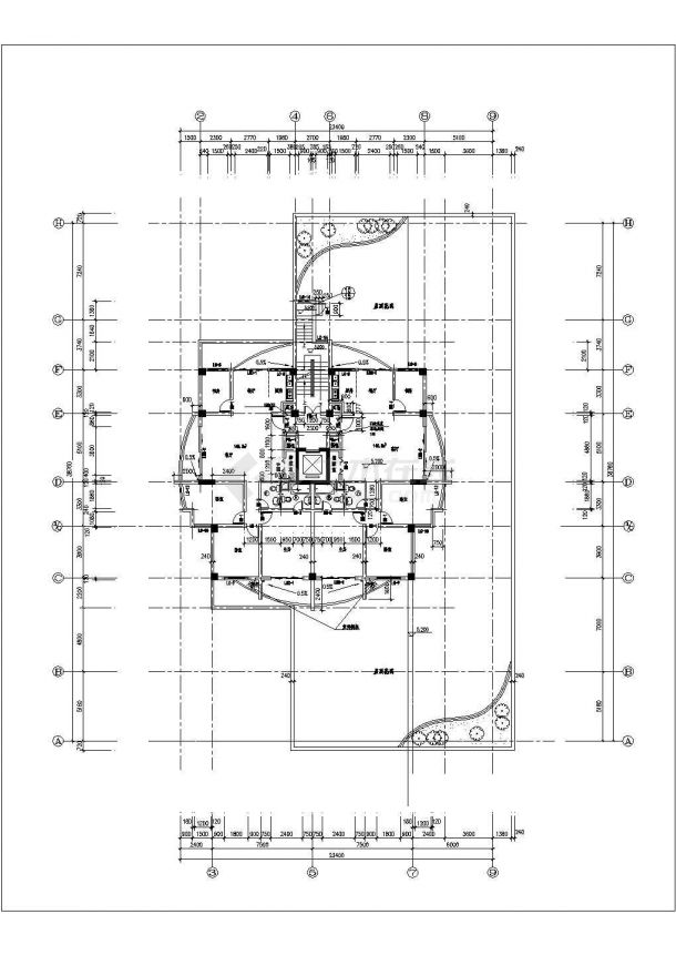 长沙市坡南花园小区11层框架结构住宅楼全套平面设计CAD图纸-图二