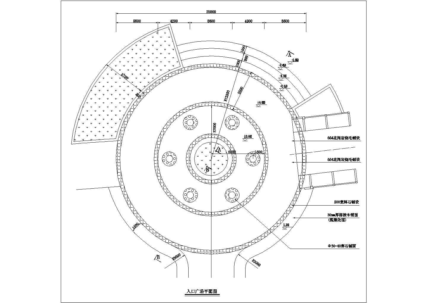 某圆形入口广场规划设计cad总平面施工图
