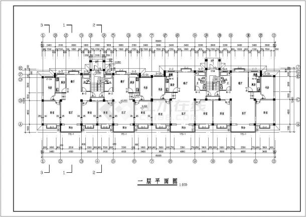 地下一层地上六层二单元3023平米对称户型住宅全套设计cad图纸(含总平面图及详图)-图一