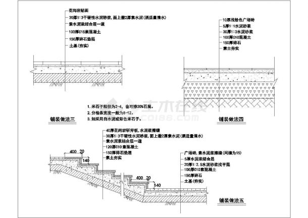 典型园林广场园路铺装设计cad施工大样图（含5种类型设计）-图二