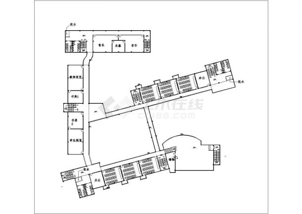 莆田市某私立中学3层教学楼平立面设计CAD图纸（含总图和体育馆）-图二
