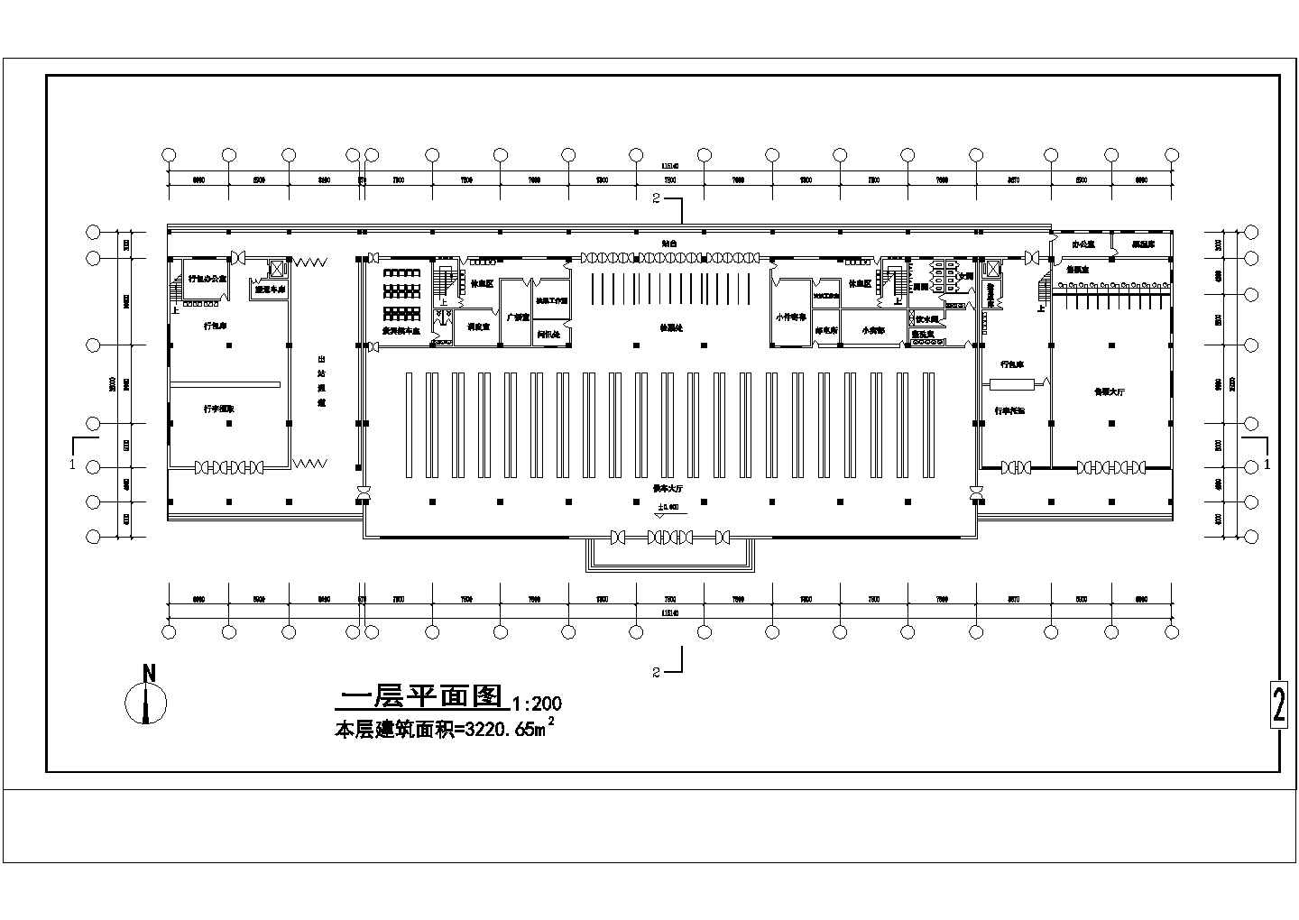 长115.14米 宽35米 2层4078.14平米二级公路客运站方案设计【1-2层平面 总平 3立2剖 功能关系图】