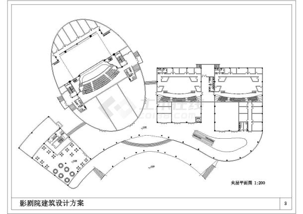 2+1夹层10500平米南方影剧院建筑设计方案【各层平面 3立面 总平 透视图 流线分析图 观众厅平剖视线分析图及声学分析图】-图一