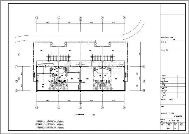 长27.6米 宽17.3米 -1+3层4户联排别墅电施CAD图纸（含设计说明）-图一