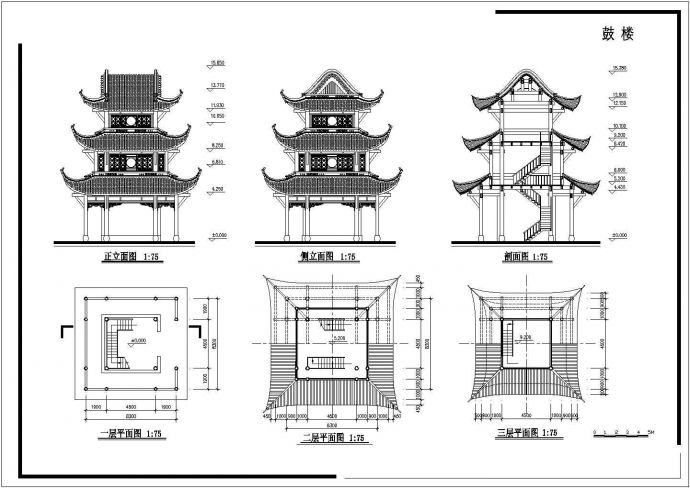 长8.3米 宽8.3米 三层宝轮寺鼓楼建筑设计（无屋顶平面图）_图1