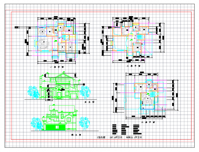 三层370平方米豪华风格独栋别墅建筑施工cad图纸含平立面图_图1