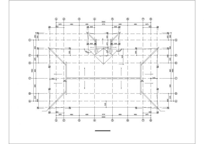 长30.525米 宽19.8米 一层洗心禅寺天王殿建筑设计图_图1