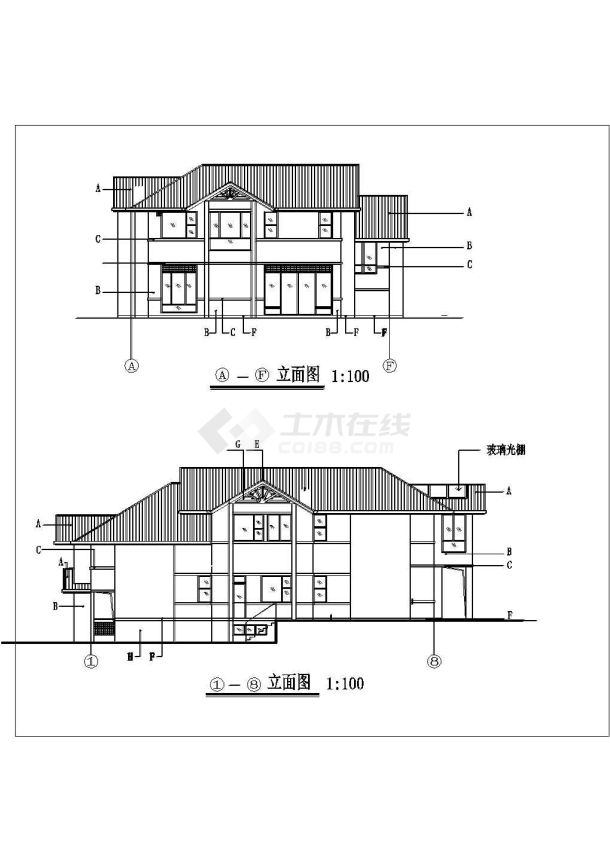 某几套湖边豪华别墅建筑设计方案施工CAD图纸-图二