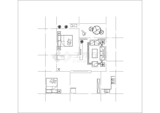 某两厅一厅室内家具平面布置图-图一