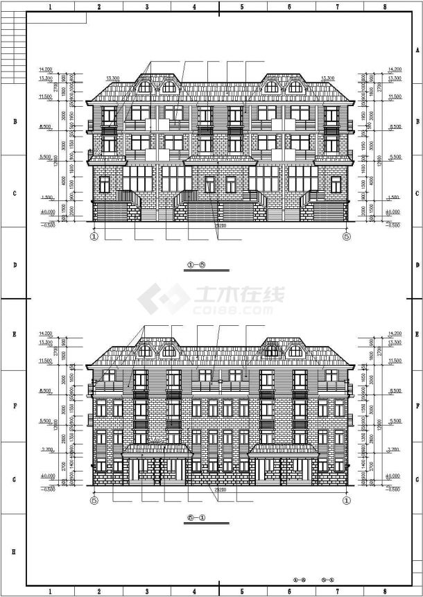 某小区联排高级多层别墅建筑全套设计方案施工CAD图纸-图二