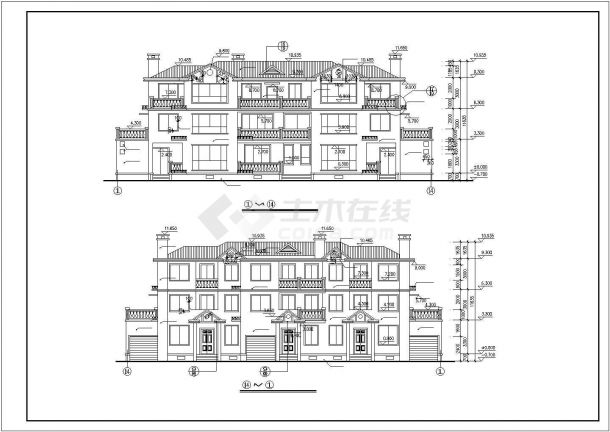 某小区联排高级别墅建筑全套设计方案施工CAD图纸-图二