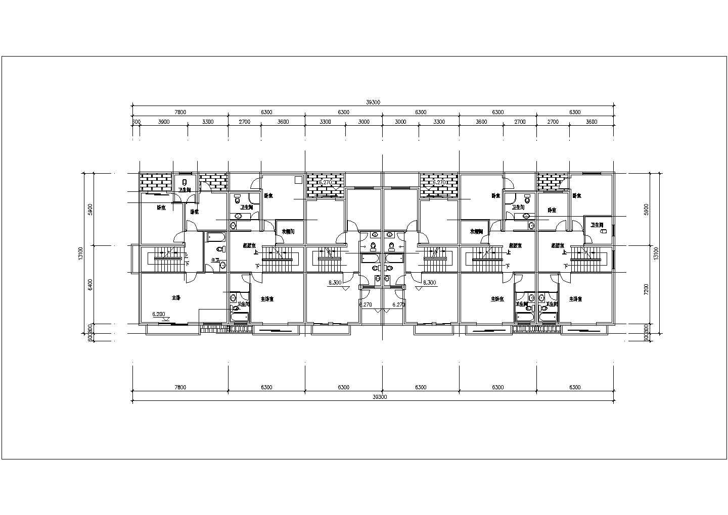 某小区多层现代联拼别墅建筑全套设计方案施工CAD图纸