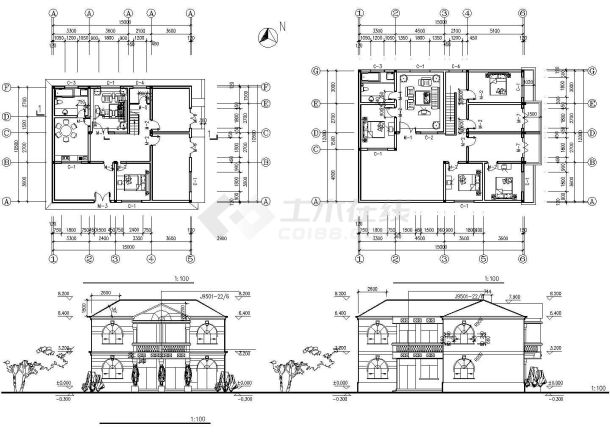 某景区山庄现代两层联体别墅建筑全套设计方案施工CAD图纸-图二