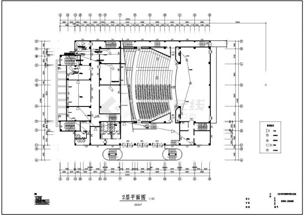 长60米 宽47.8米 4层6956平米影剧院建筑平面图【各层平面走线图】-图二