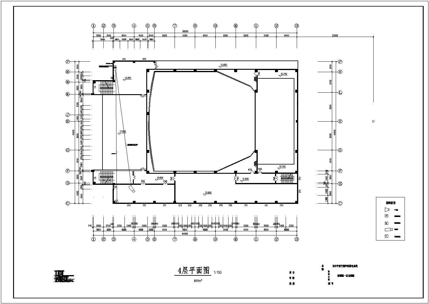 长60米 宽47.8米 4层6956平米影剧院建筑平面图【各层平面走线图】
