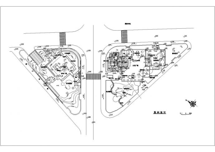 某三角地块景观广场规划设计cad总平面施工图_图1