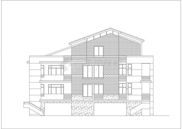 某度假山庄高级别墅区独栋建筑设计方案施工CAD图纸-图二