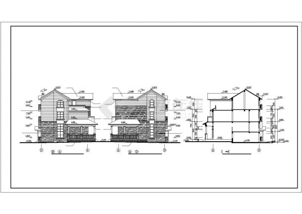 某度假区花园联排别墅建筑方案设计施工CAD图纸-图一