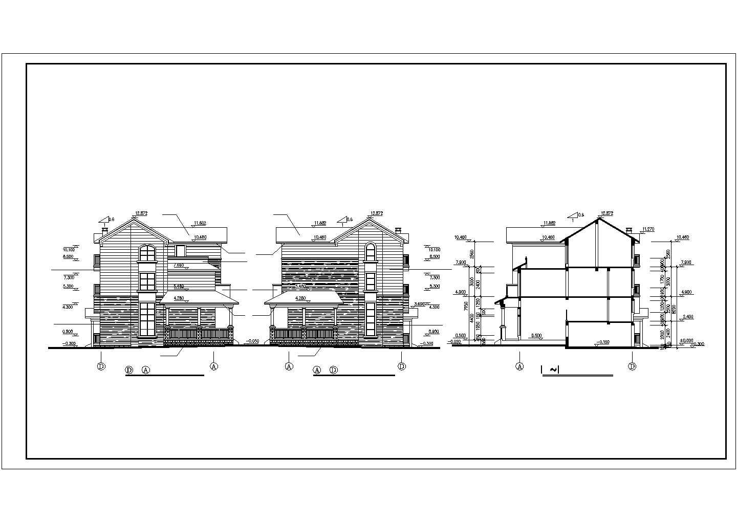 某度假区花园联排别墅建筑方案设计施工CAD图纸