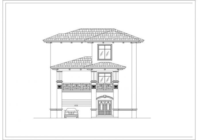 某度假区花园三层欧式别墅建筑方案设计施工CAD图纸_图1