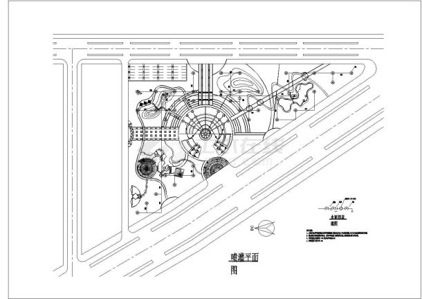 某三角形景观广场喷灌设计cad总平面图（含设计说明）-图一