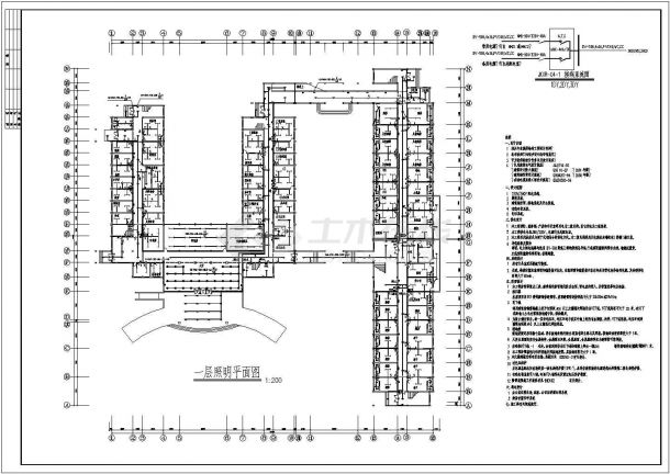 长84.9米宽80.9米3层5字型医院综合楼电施设计cad图-图二