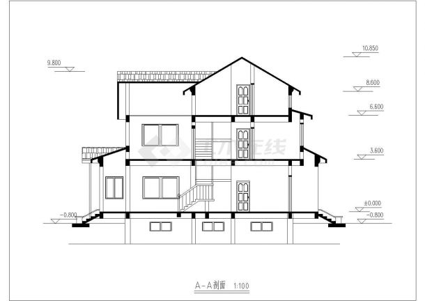 某景区度假村三层高档双拼小别墅建筑方案设计施工CAD图纸-图一
