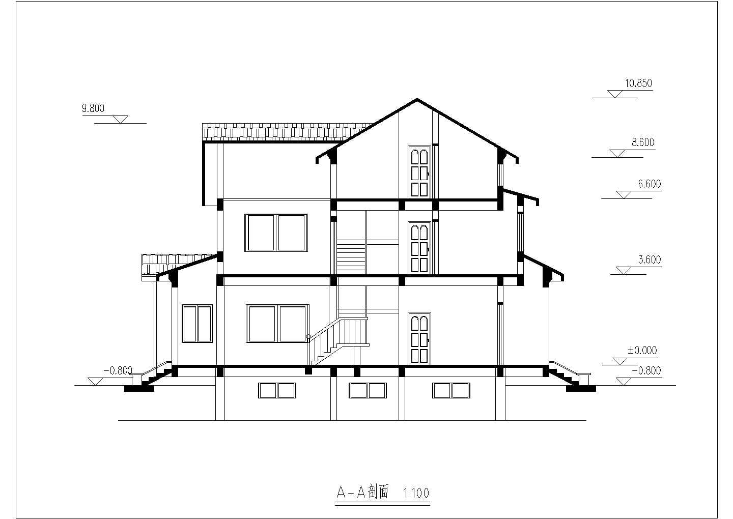 某景区度假村三层高档双拼小别墅建筑方案设计施工CAD图纸