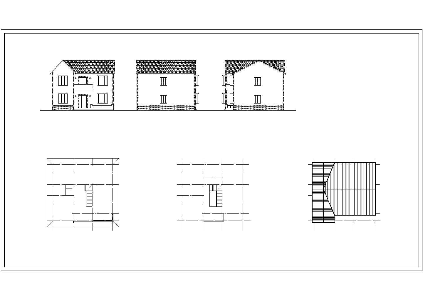 某景区度假村几栋三层双拼小别墅建筑方案设计施工CAD图纸