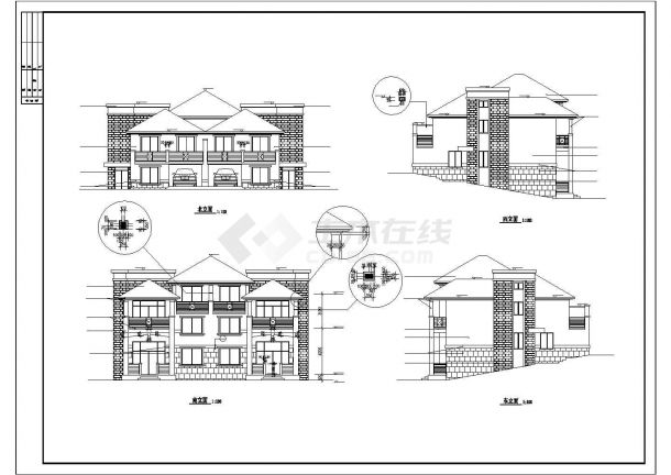 某山区景区度假村山体别墅建筑方案设计施工CAD图纸-图一