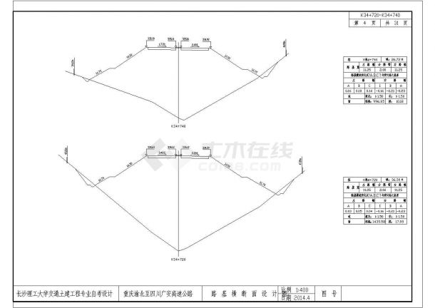 重庆渝北至四川广安高速公路设计cad图纸（设计说明书 CAD图 土方计算调配表）-图二