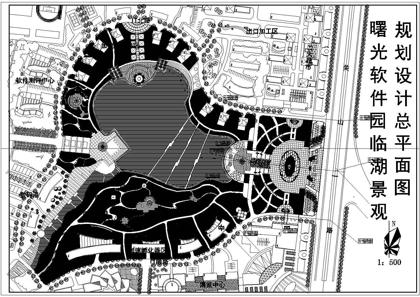曙光软件园临湖绿化规划设计cad施工总平面图纸