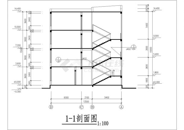 许昌市第二中学小学部4层框架结构教学楼全套建筑设计CAD图纸-图二