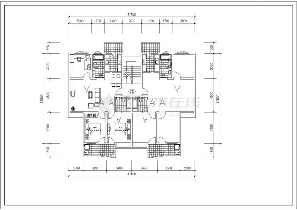 扬州市广设路某小区住宅楼1梯2户标准层平面设计CAD设计图（12张）-图一